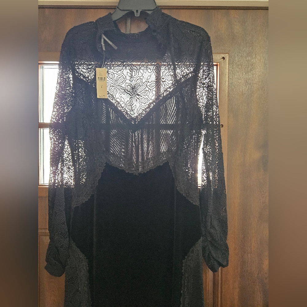 Nwt ANTHROPOLOGIE Elegant Black Lace Open-Back Dress- LARGE - Picture 10 of 14